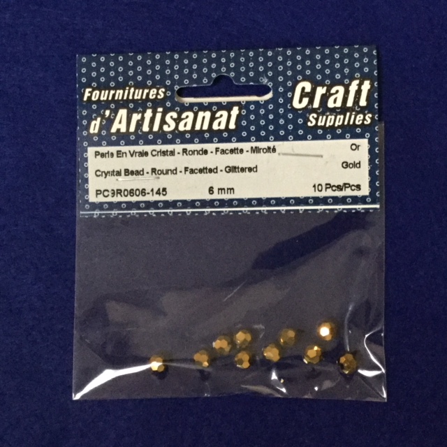 Crystal Bead - Round - Facetted - Mirrored, 6 Mm., 10 Pieces, Doré
